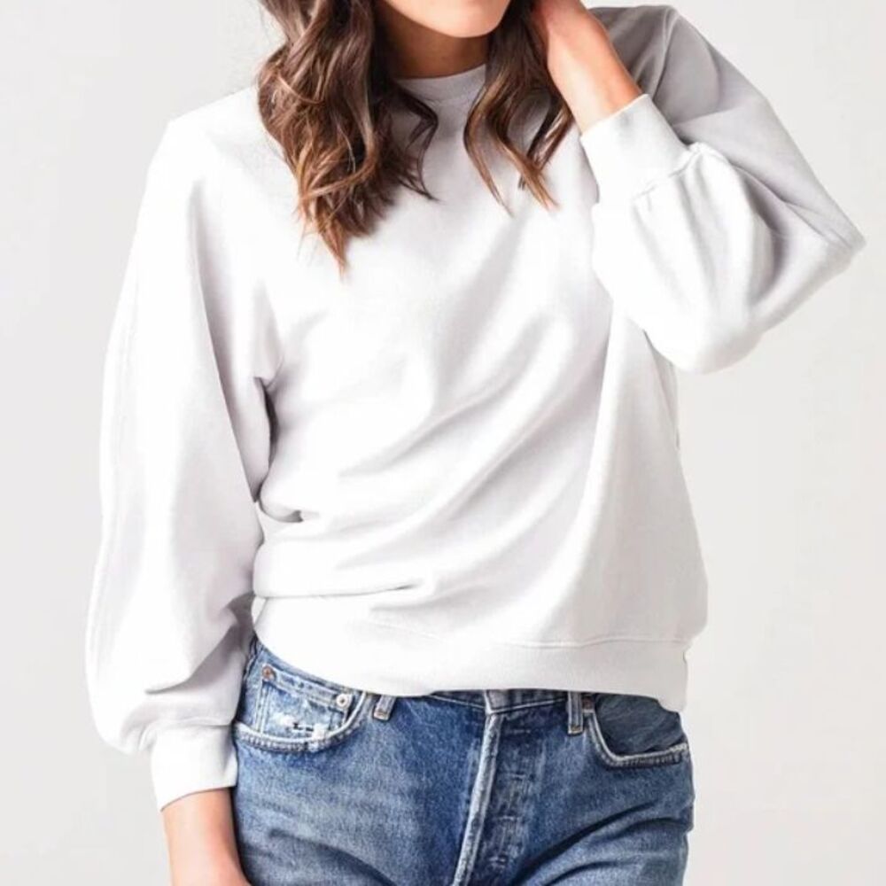 AGOLDE Thora Sweatshirt XS  White 3/4 Sleeve Comfy‎ Balloon Sleeve French Terry